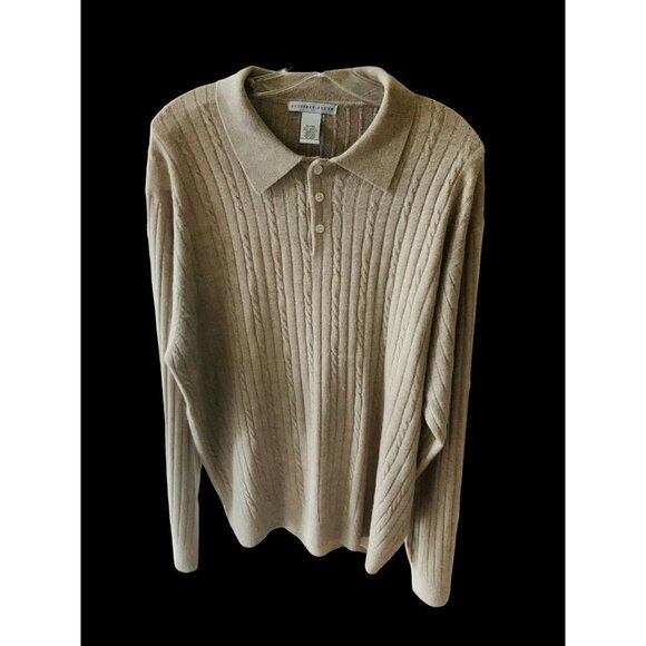 GEOFFREY BEENE MENS LONG SLEEVE COLLARED QUARTER BUTTON TAN SWEATER EUC XL - Picture 5 of 5